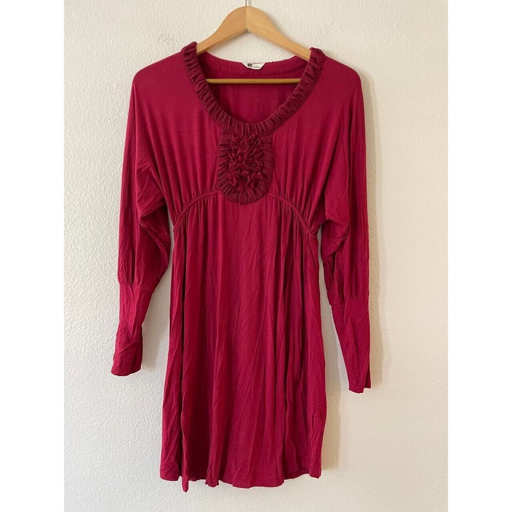 Kut from the Kloth Size S Ruffle Scoop Neck Mini Dress Dolman Batwing Sleeve Red - Picture 2 of 9